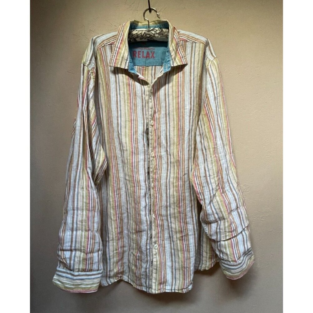 Tommy Bahama Mens Relax Button Up Long Sleeve Striped Linen Casual Shirt Size XL